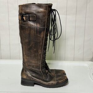 Aldo Knee High Tall Riding Boots Brown Distressed Leather Boho Western Moto 7.5